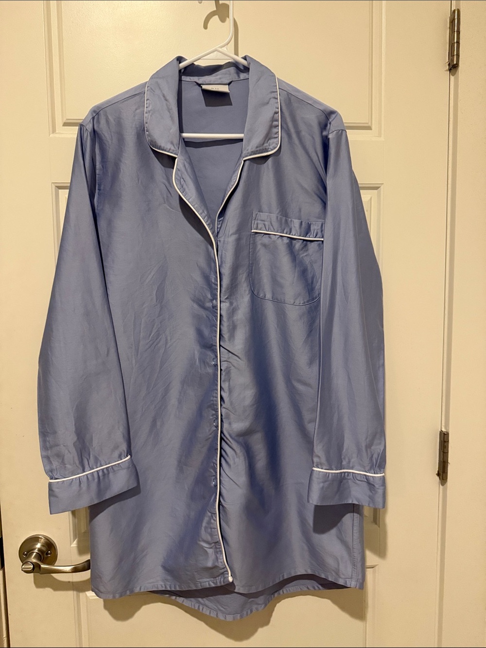 RH |  Women’s Blue Long-Sleeve Nightshirt with Contrast Piping | Size Medium